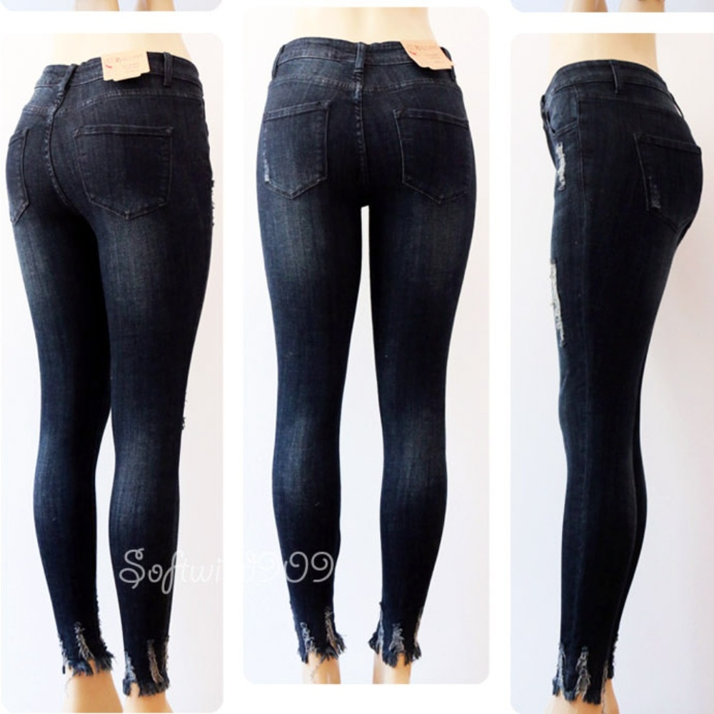 Last☝️Distressed Dark Blue High Waist Skinny Jeans - Picture 7 of 8